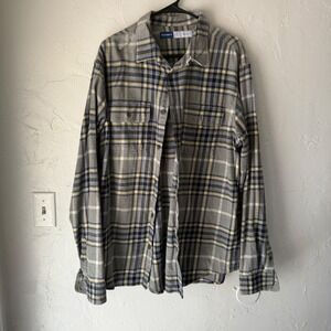 Old Navy Mens XL Tall Gray Plaid Flannel Shirt Long Sleeve Button‎ Up